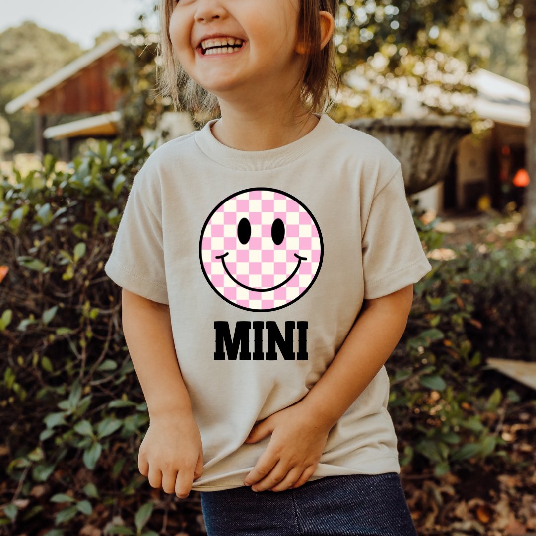 pink blue smiley checker mama and mini boy and girl toddler baby