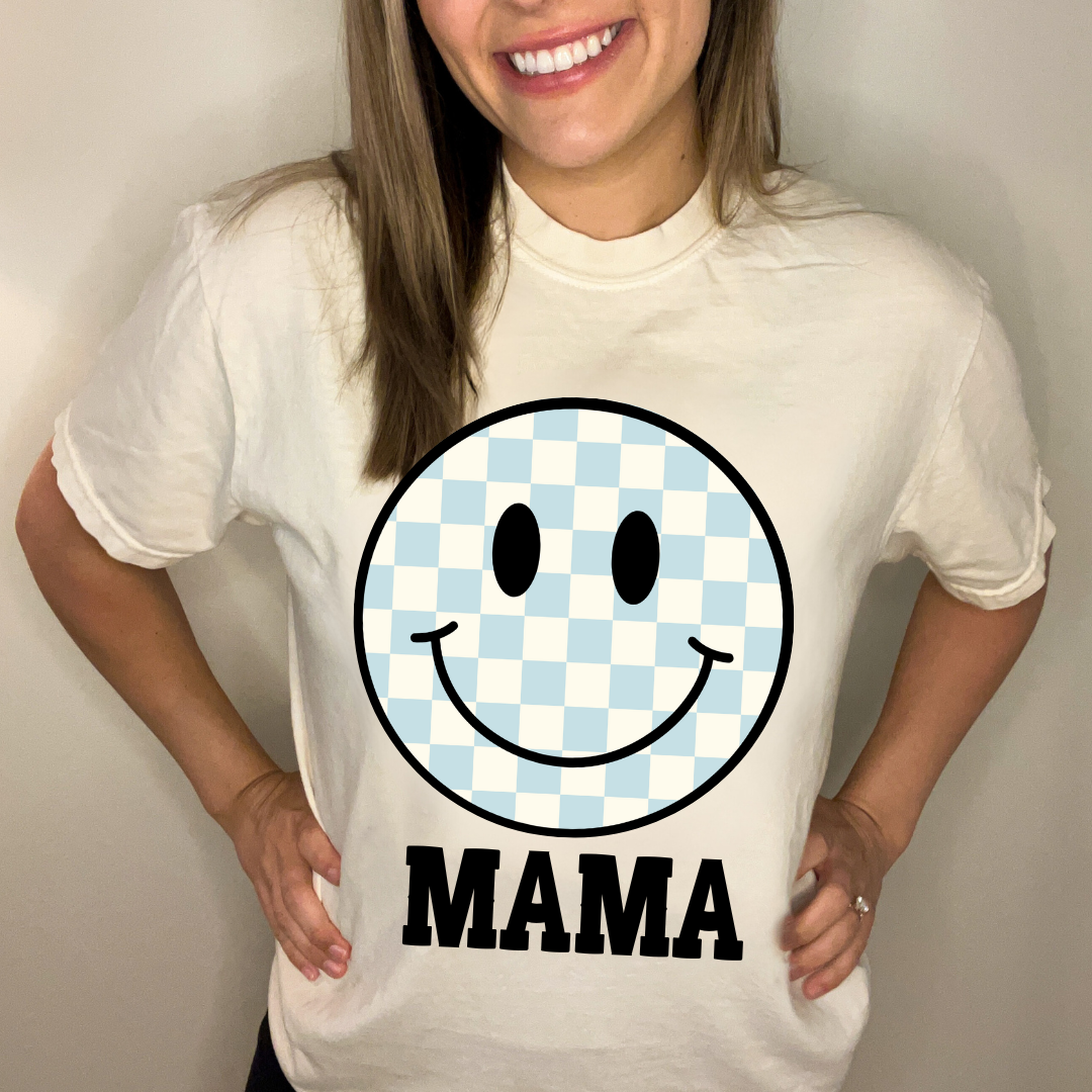 Blue Checker Smiley Mama