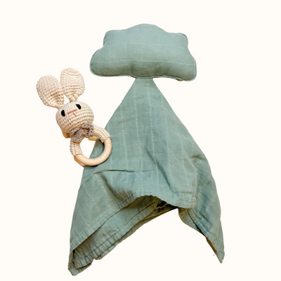 soft cotton muslin lovey baby sage green cloud