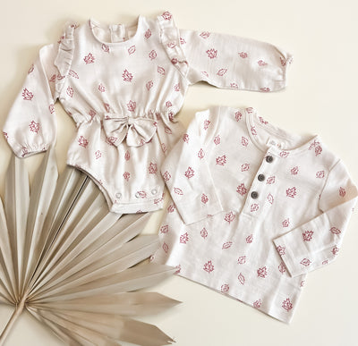 fall leaves baby girl bubble cotton sibling matching baby boy